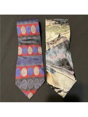 Vintage 90’s BUGATTI Lot Of 2 Italian 100% SILK Abstract Print Men’s Ties